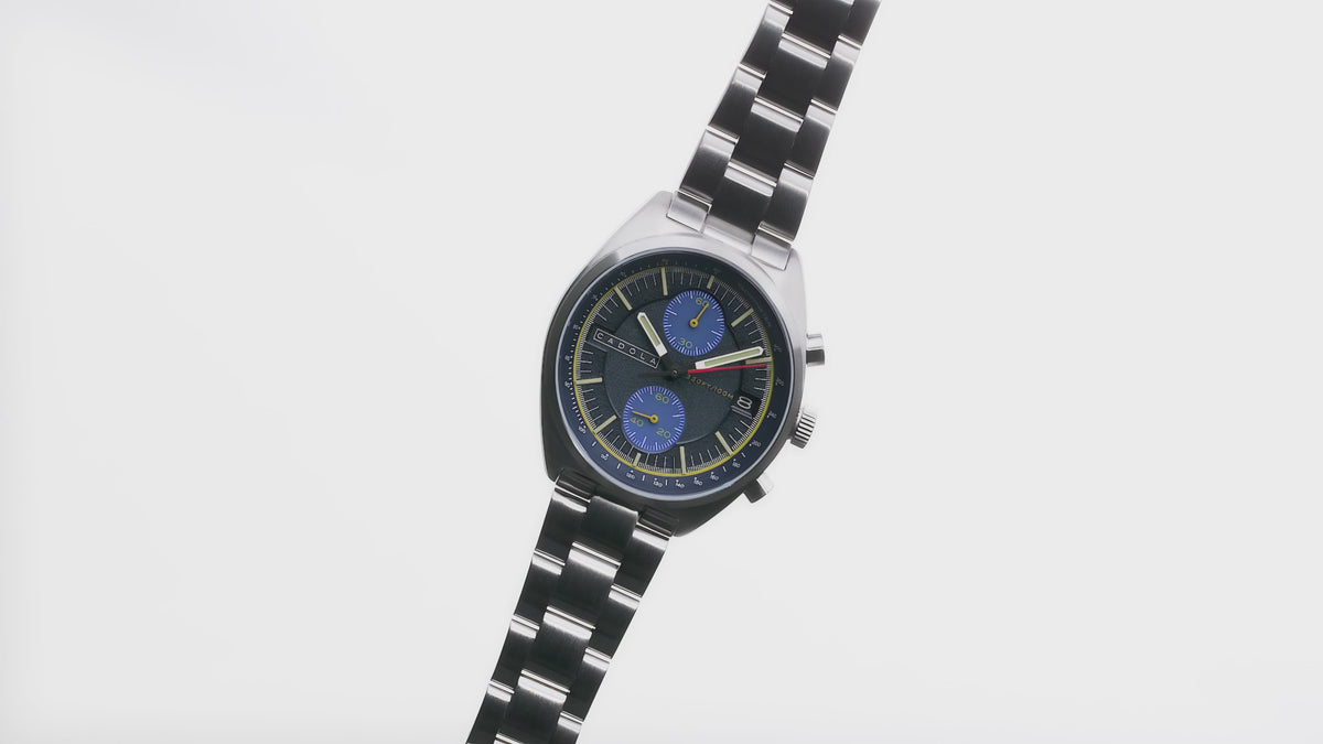 Load video: Cadola Men's 41mm Slipstream Meca Quartz Chronograph Bracelet Watch