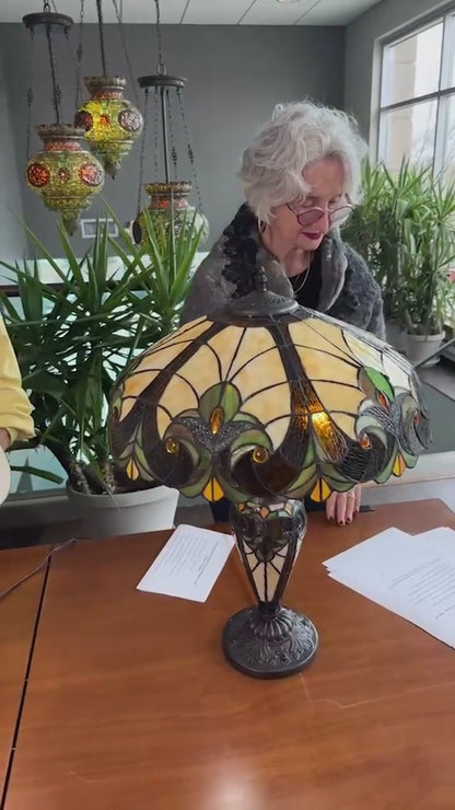 Tiffany-Style Lighting 24.5 Halston Amber Double Lit Stained Glass Urn Table Lamp