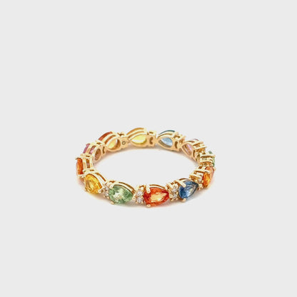 Gilded Lane 14K Gold 4x3mm Pear-Shaped Multi-Sapphire & Diamond Eternity Band Ring