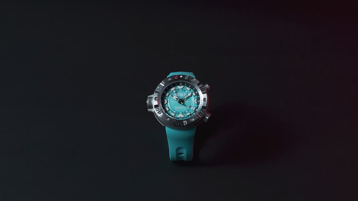 Load video: RGMT Men's 50mm Depth Charge Automatic Silicone Strap Watch