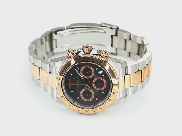 Load video: Invicta Men's 39mm Speedway Quartz Chronograph Two-Tone Rose &amp; Silver Bracelet Watch