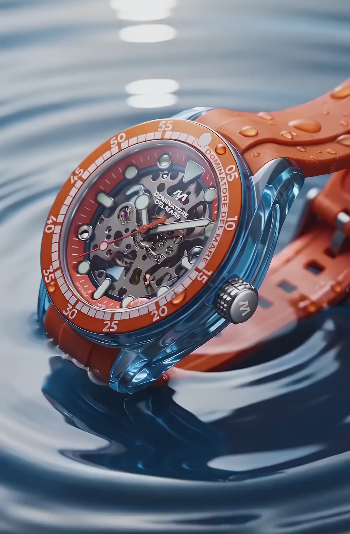 Load video: Dominatore Del Mare Men's 42mm Positano Automatic Skeletonized Dial Silicone Strap Watch