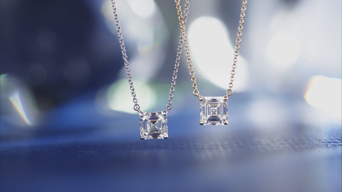 Load video: Peace Jewelers 14K Gold Asscher-Cut Lab-Grown Diamond Solitaire Necklace