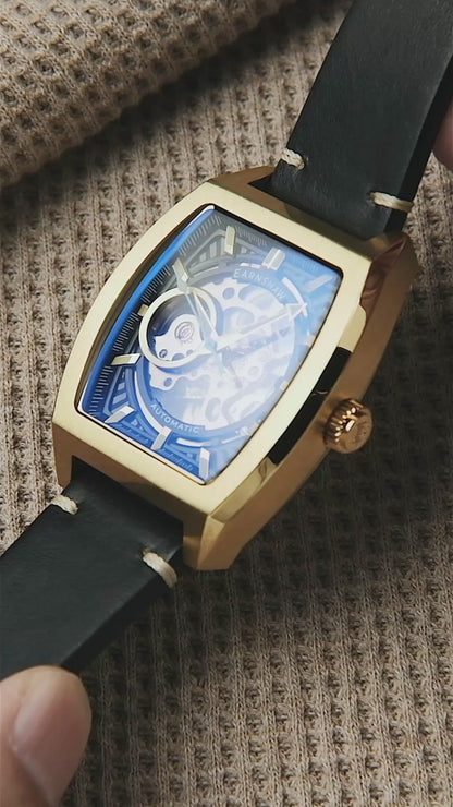 Thomas Earnshaw Men's 40mm Wellington Automatic Skeletonized Tonneau Strap Watch