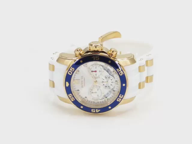 Load video: Invicta Men's 48mm Pro Diver Quartz Chronograph White Silicone Strap Watch