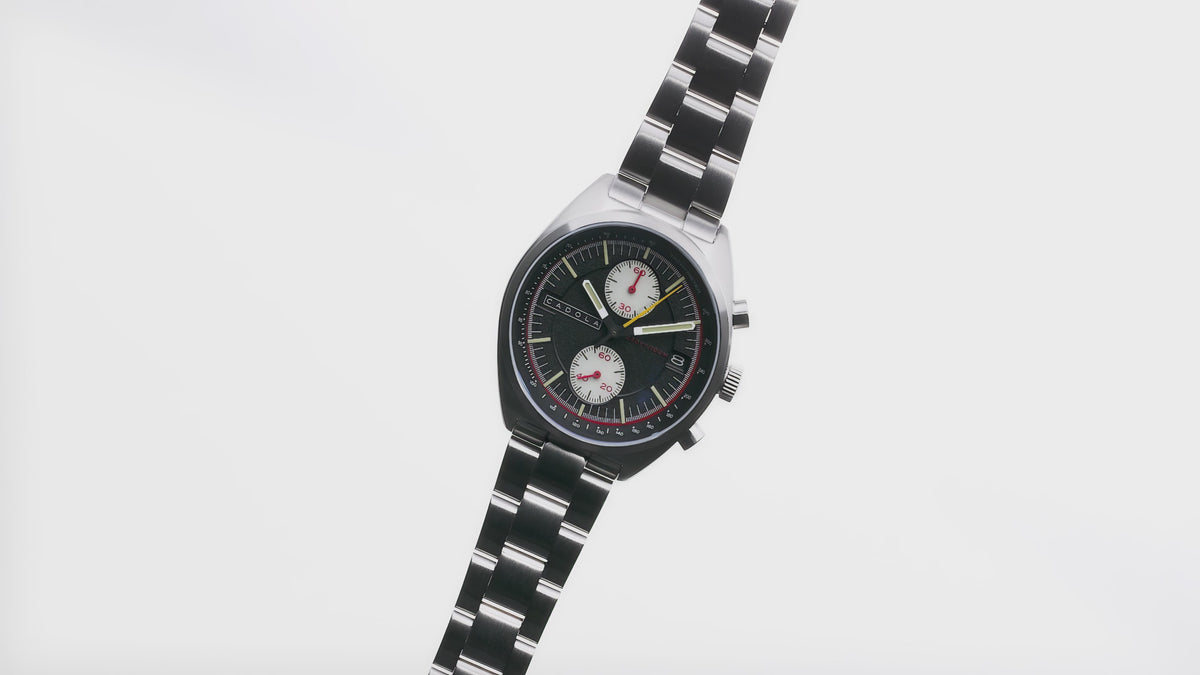 Load video: Cadola Men's 41mm Slipstream Meca Quartz Chronograph Bracelet Watch