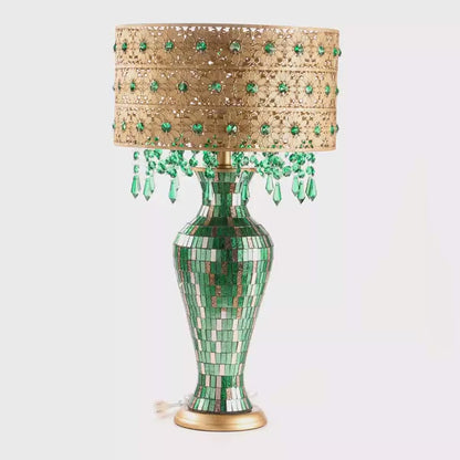 Tiffany-Style Lighting 25" Jeweled Gold Drum Shade Urn Table Lamp