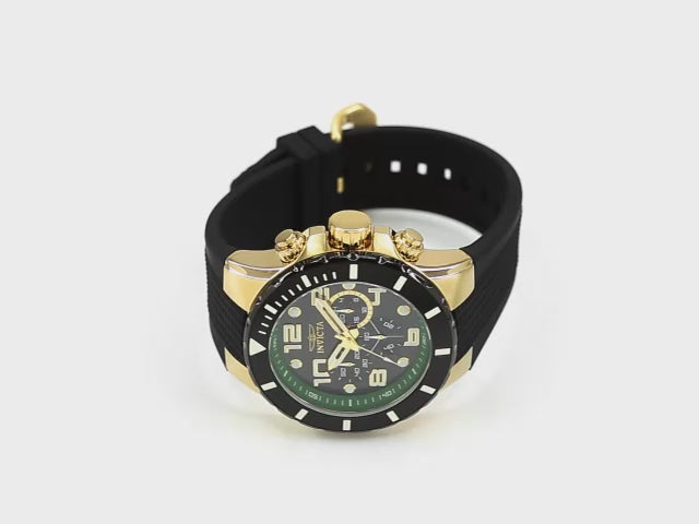 Load video: Invicta Men's 50mm Pro Diver Quartz Chronograph Black Silicone Strap Watch