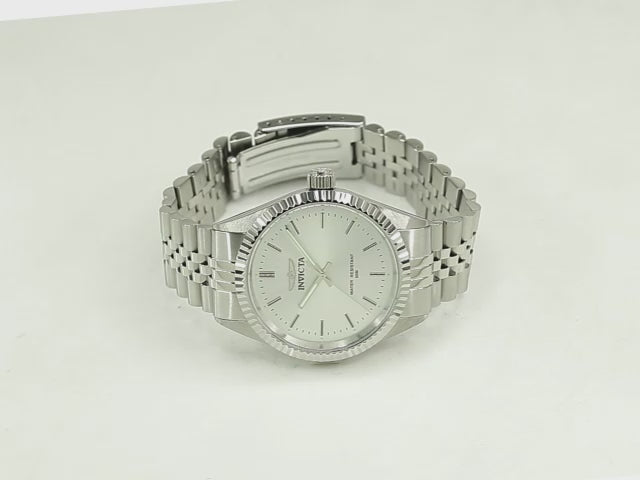 Load video: Invicta Men's 43mm Specialty Quartz Fluted Bezel Jubilee Bracelet Watch