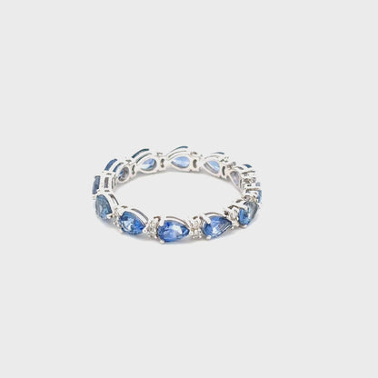 Gilded Lane 14K Gold 4x3mm Pear-Shaped Ceylon Blue Sapphire & Diamond Eternity Band Ring