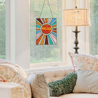 Tiffany-Style Lighting 14.5" Lila Multicolor Sunburst Stained Glass Window Panel