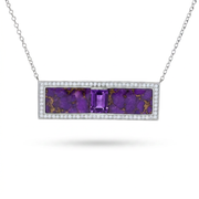 Platinum Plated Amethyst & Purple Mohave Turquoise Bar Necklace