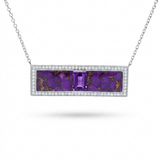 Platinum Plated Amethyst & Purple Mohave Turquoise Bar Necklace