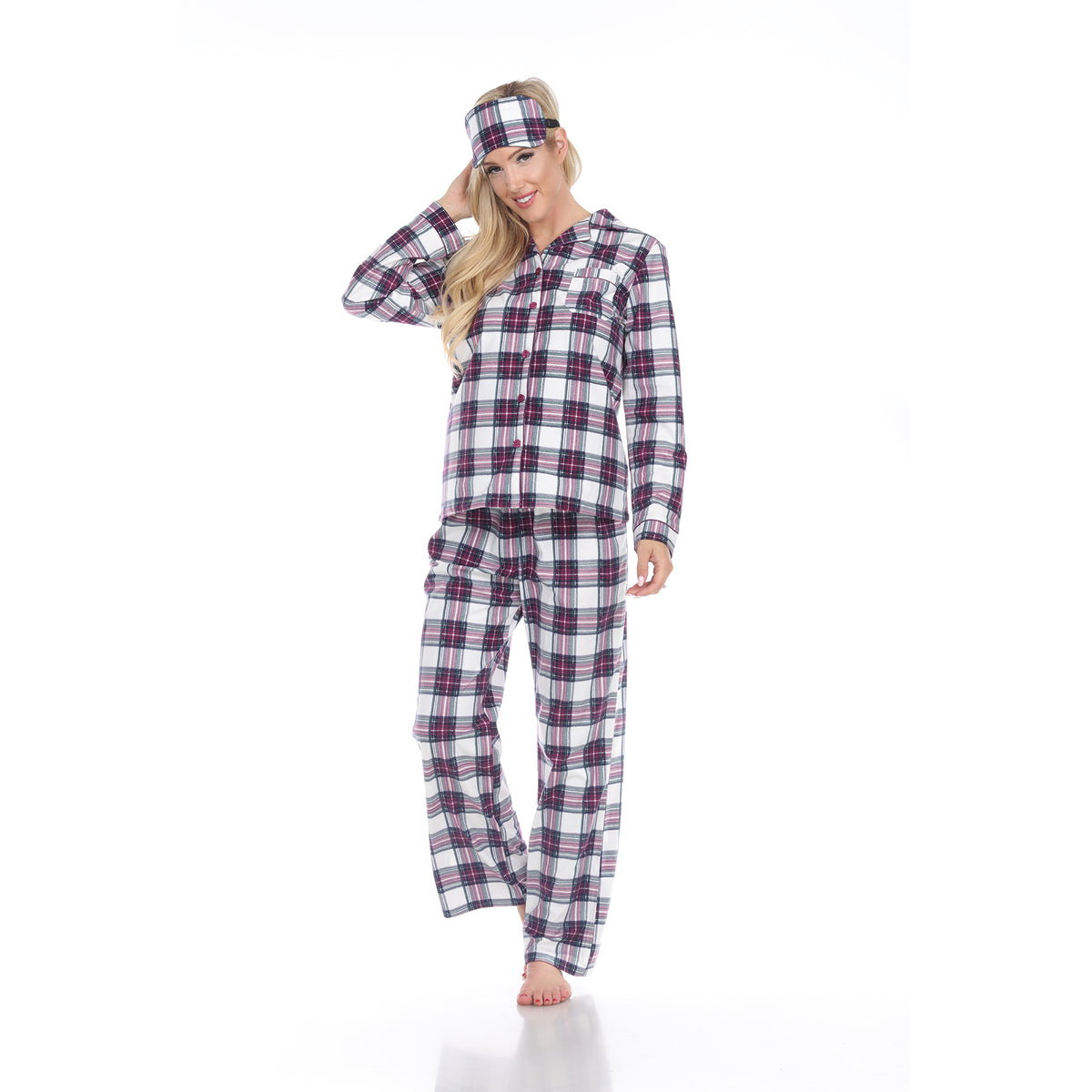 White Mark Women's 3-Piece Plaid Pajama Set