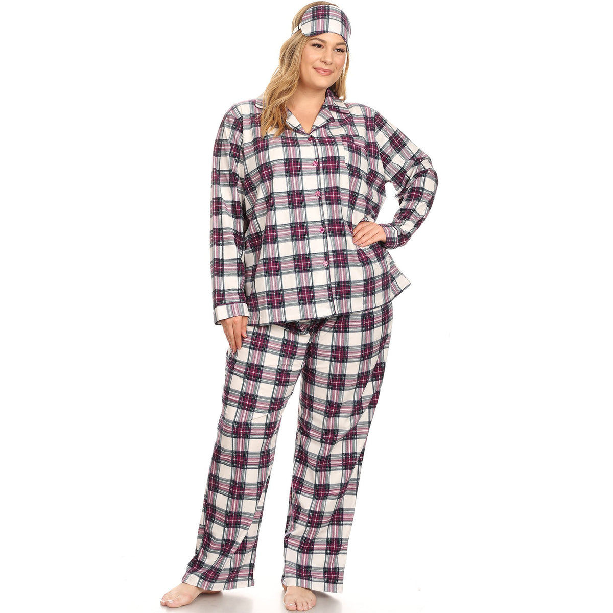 White Mark Women's 3-Piece Plaid Pajama Set