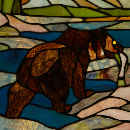 Tiffany-Style Lighting 14" Bear Stained Glass Window Panel