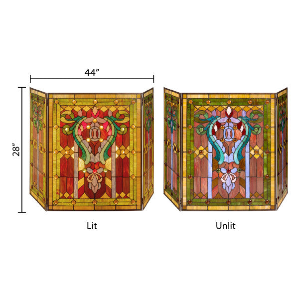 Tiffany-Style Lighting 28" Fleur de Lis Stained Glass Fireplace Screen