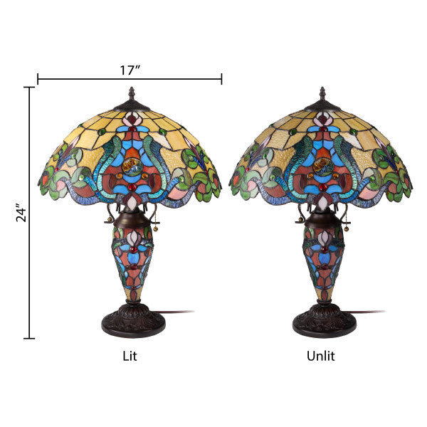 Tiffany-Style Lighting 24"H Margaret Double Lit Stained Glass Table Lamp