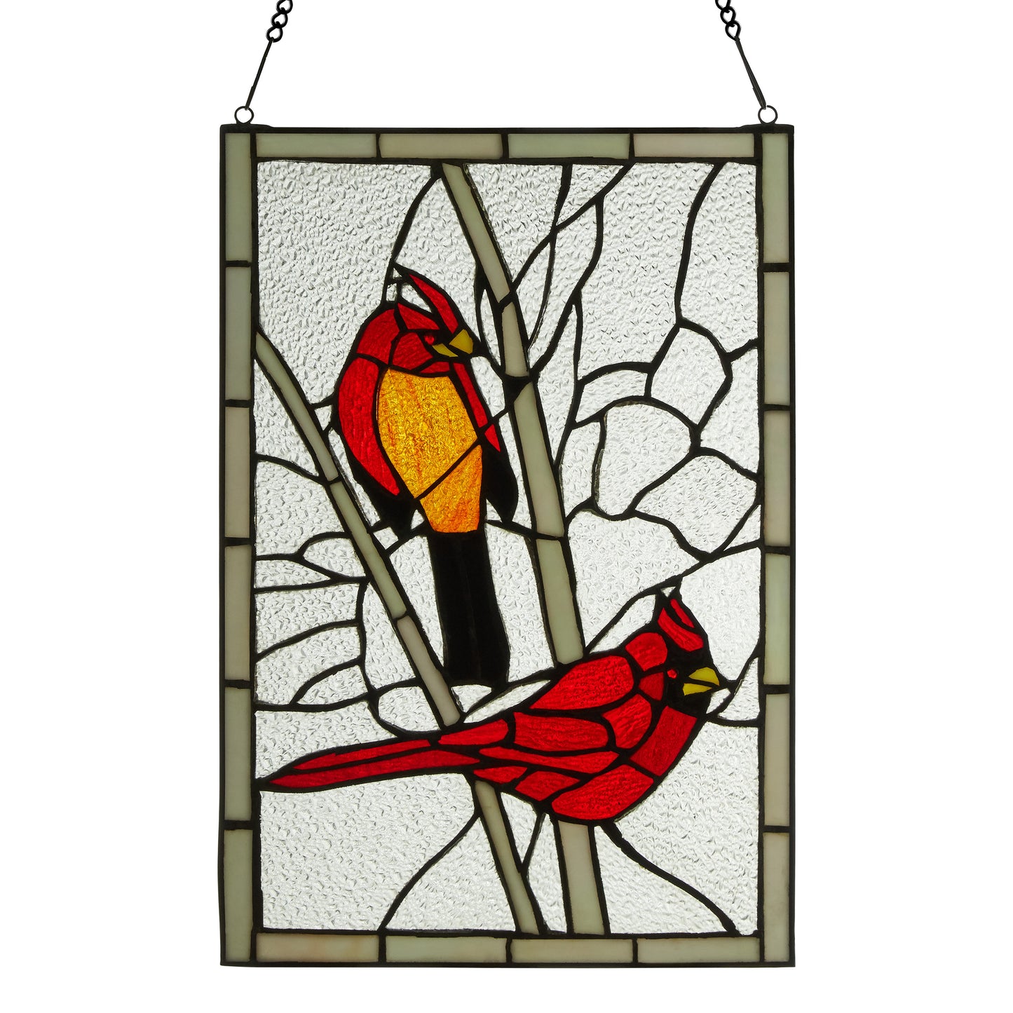 Tiffany-Style Lighting 18.5" Northern Cardinal Songbird Stained Glass Window Panel