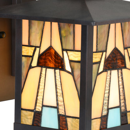 Tiffany-Style Lighting Natural Stained Glass and Oil Rubbed Bronze 1-Light Outdoor Lantern Wall Sconce