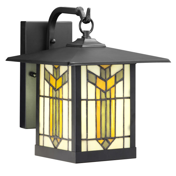 Tiffany-Style Lighting 11.75"H 1-Light Prairie Craftsman Style Stained Glass Outdoor Lantern Wall Sconce