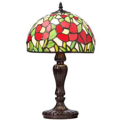 Tiffany-Style Lighting 17"H Genevieve Red Flowers Stained Table Lamp