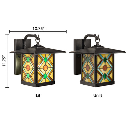 Tiffany-Style Lighting Multicolor Stained Glass 1-Light Outdoor Lantern Wall Sconce