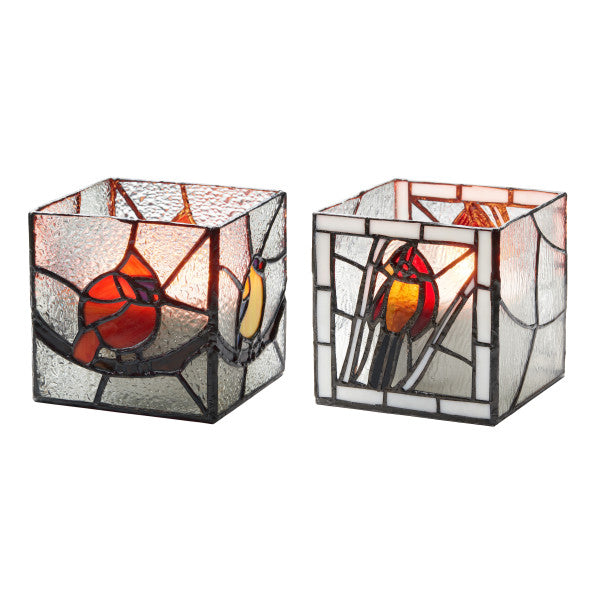 Tiffany-Style Lighting Beautiful Birds Stained Glass Candle Holder Set