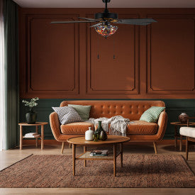 Tiffany-Style Lighting 52" Magna Carta Indoor Glass Oil Rubbed Bronze Celing Fan