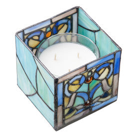 Tiffany-Style Lighting 4.75" Blue Flourishes Stained Glass Candle Holder