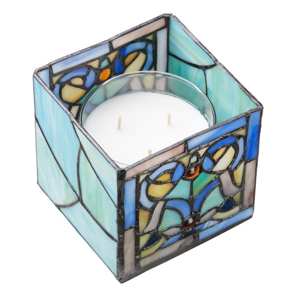 Tiffany-Style Lighting 4.75" Blue Flourishes Stained Glass Candle Holder