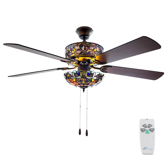 Tiffany-Style Lighting 52" LED Stained Glass Magna Carta Ceiling Fan with Remote Control