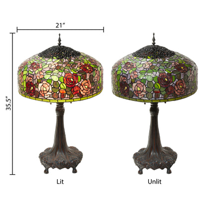 Tiffany-Style Lighting 35.5" Rose Bush Stained Glass Table Lamp