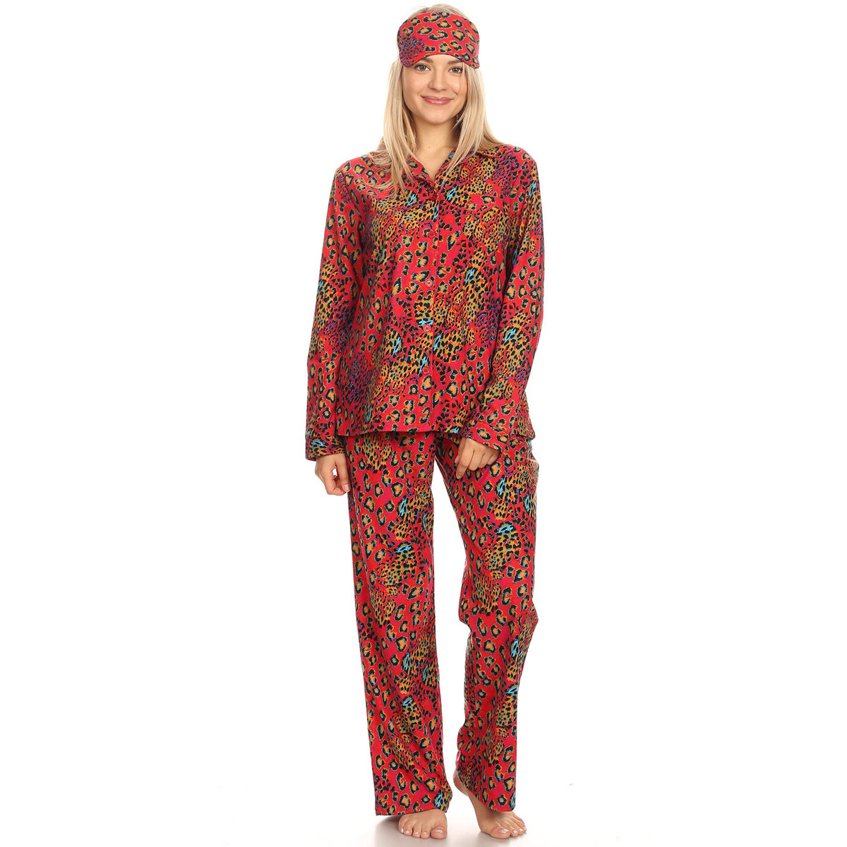 White Mark Women's 3-Piece Leopard Pajama Set