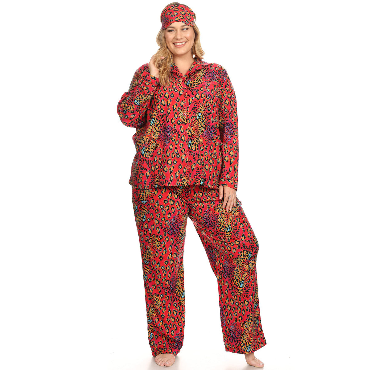 White Mark Women's 3-Piece Leopard Pajama Set