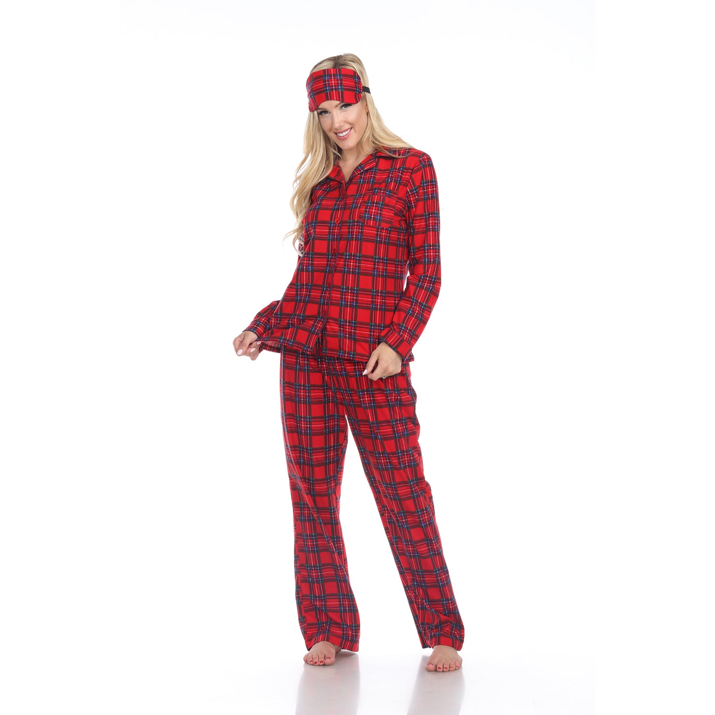 White Mark Women's 3-Piece Plaid Pajama Set
