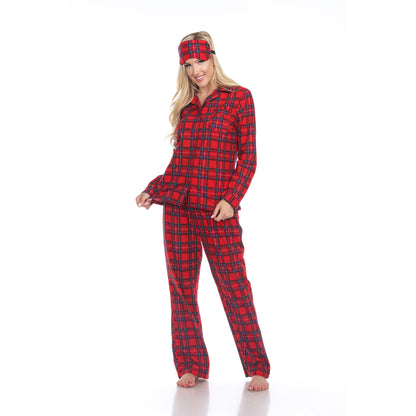 White Mark Women's 3-Piece Plaid Pajama Set