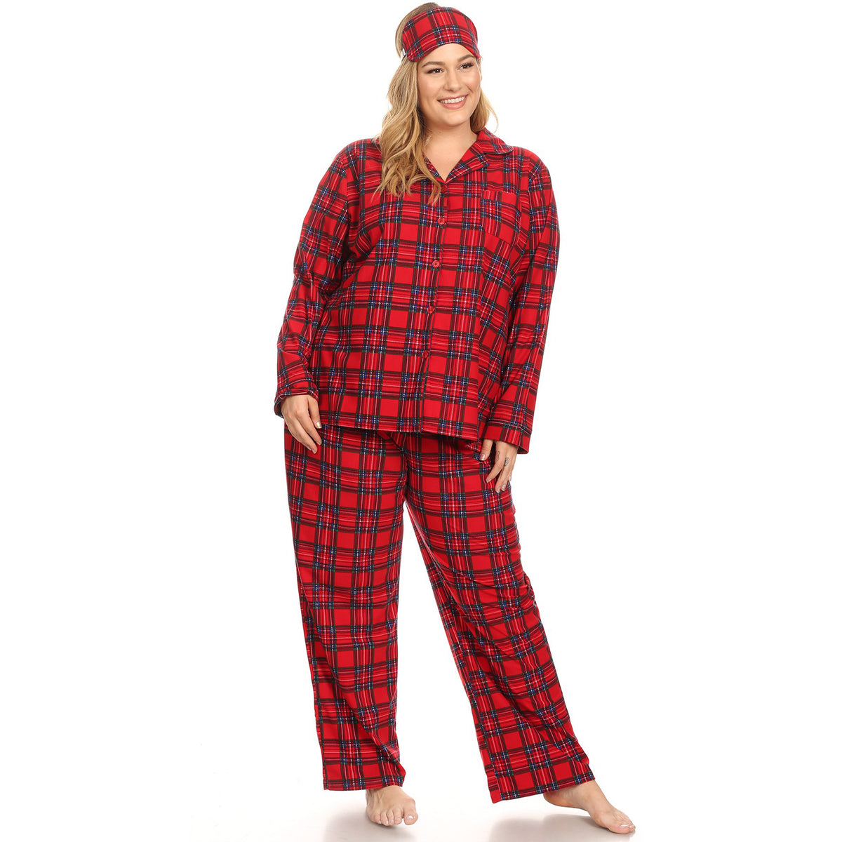White Mark Women's 3-Piece Plaid Pajama Set