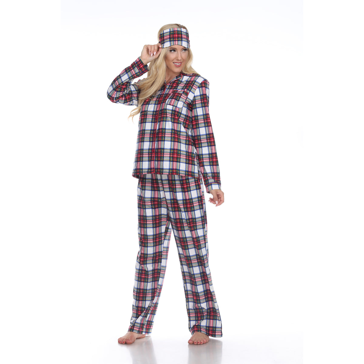 White Mark Women's 3-Piece Plaid Pajama Set