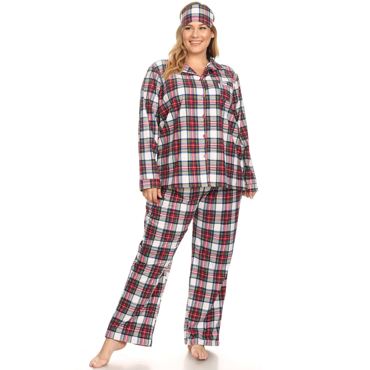 White Mark Women's 3-Piece Plaid Pajama Set