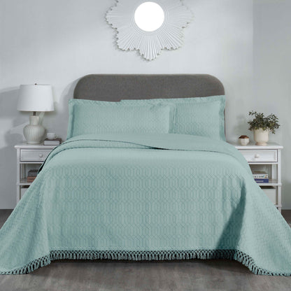 Superior "Remi" Jacquard Geometric Fringe Cotton Poly Blend Bedspread Set