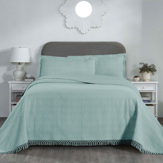 Superior "Remi" Jacquard Geometric Fringe Cotton Poly Blend Bedspread Set