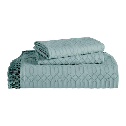 Superior "Remi" Jacquard Geometric Fringe Cotton Poly Blend Bedspread Set