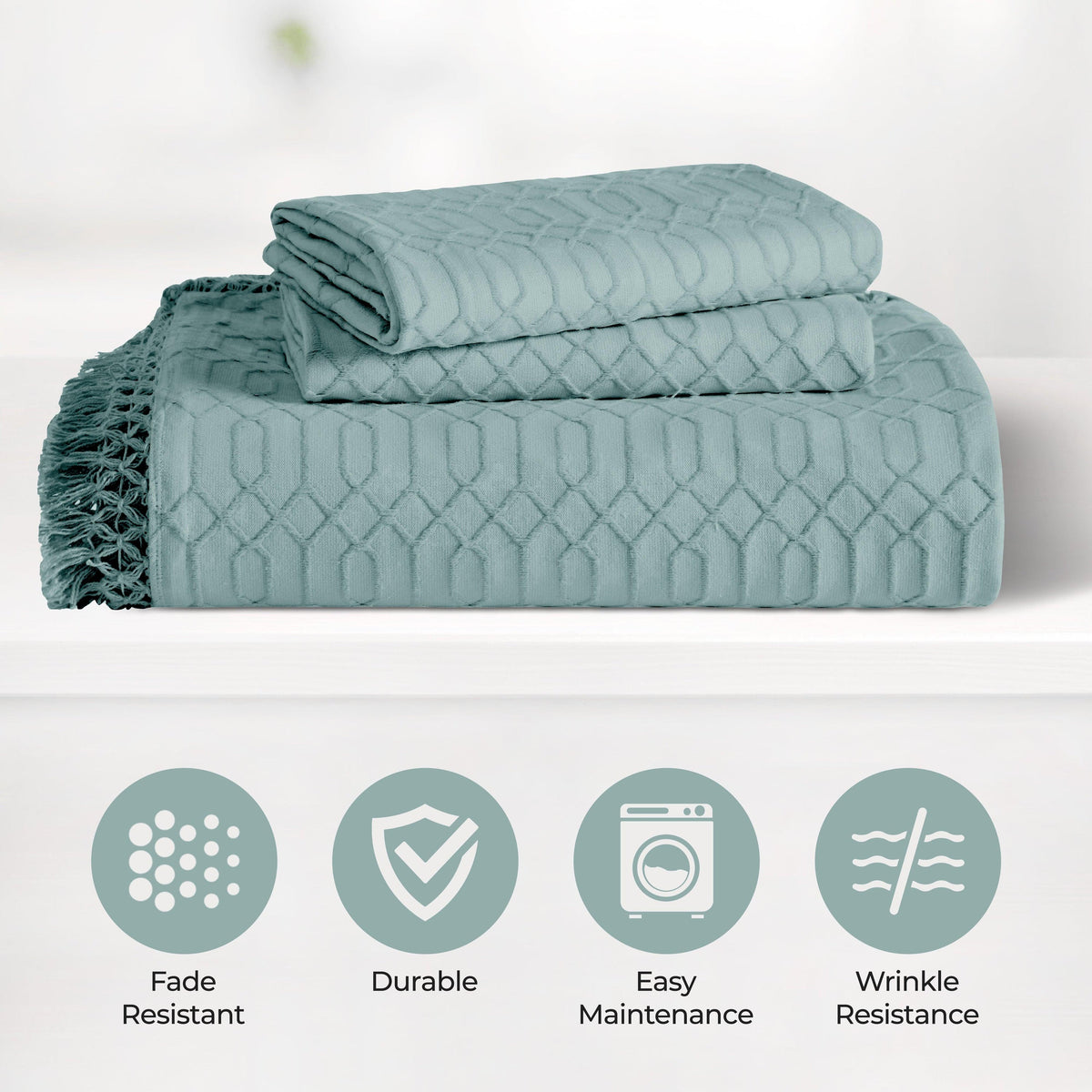 Superior "Remi" Jacquard Geometric Fringe Cotton Poly Blend Bedspread Set
