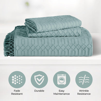 Superior "Remi" Jacquard Geometric Fringe Cotton Poly Blend Bedspread Set