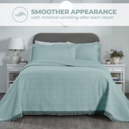Superior "Remi" Jacquard Geometric Fringe Cotton Poly Blend Bedspread Set