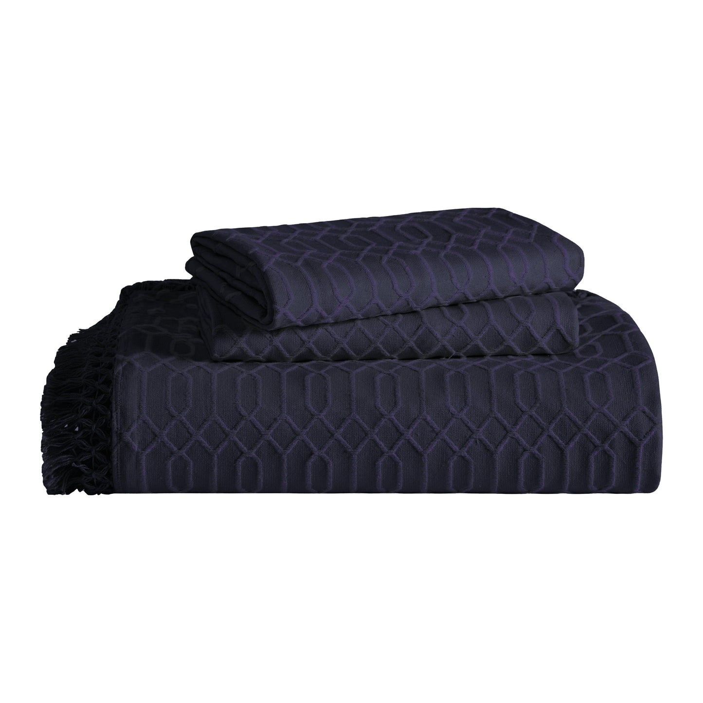 Superior "Remi" Jacquard Geometric Fringe Cotton Poly Blend Bedspread Set