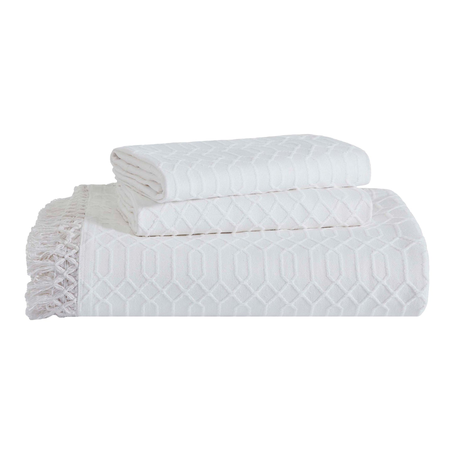 Superior "Remi" Jacquard Geometric Fringe Cotton Poly Blend Bedspread Set