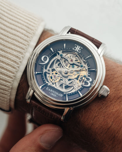 Thomas Earnshaw Men's 48mm Longcase Grande Auto Skeletonized Strap Watch