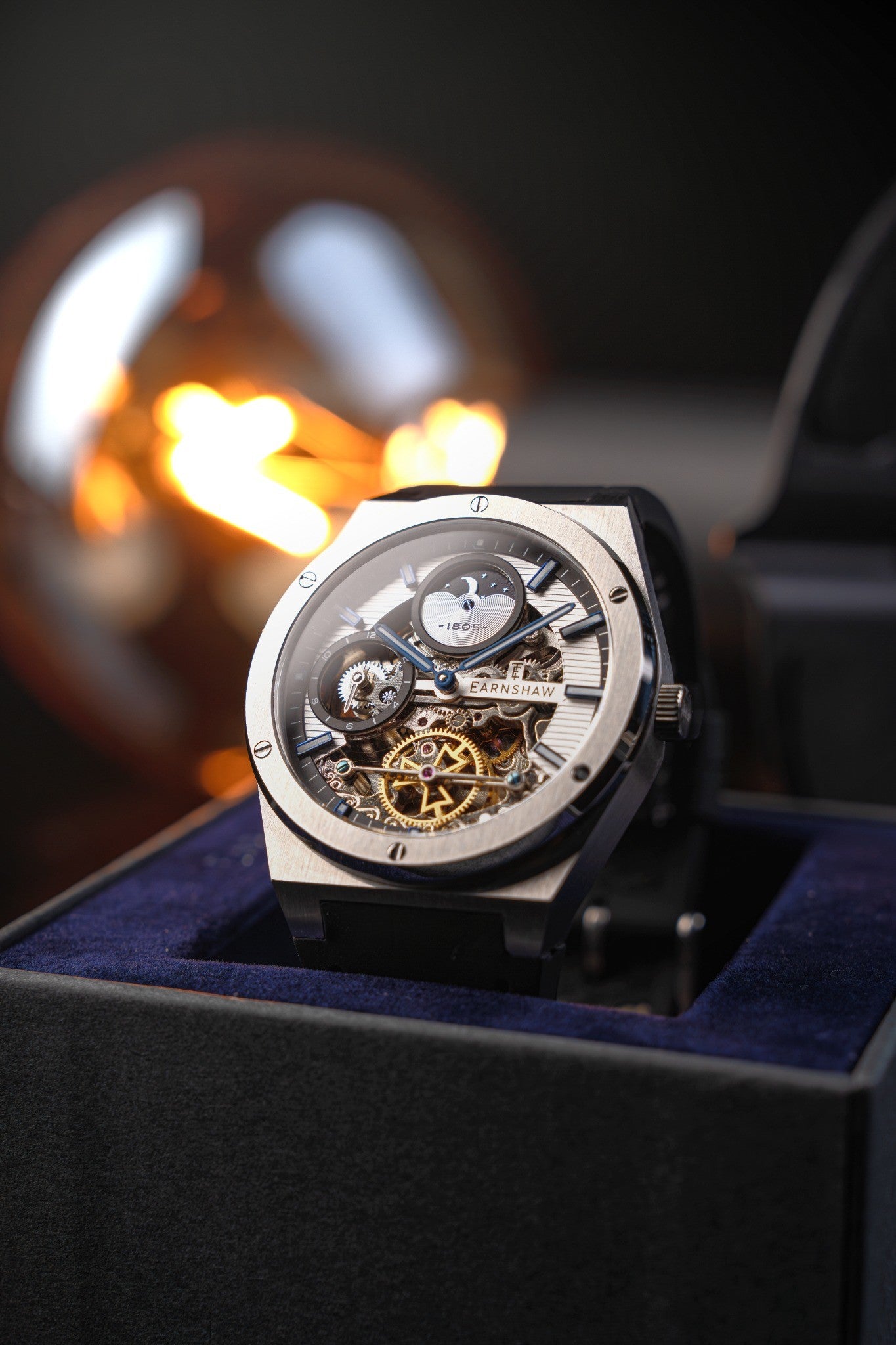 Thomas Earnshaw Men's 42mm Drake Dual Time Automatic Open Heart Strap Watch